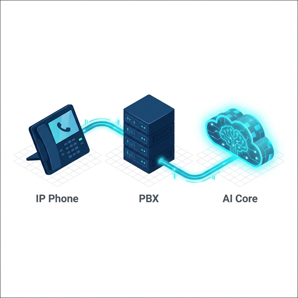 Teléfono IP → PBX → Núcleo IA